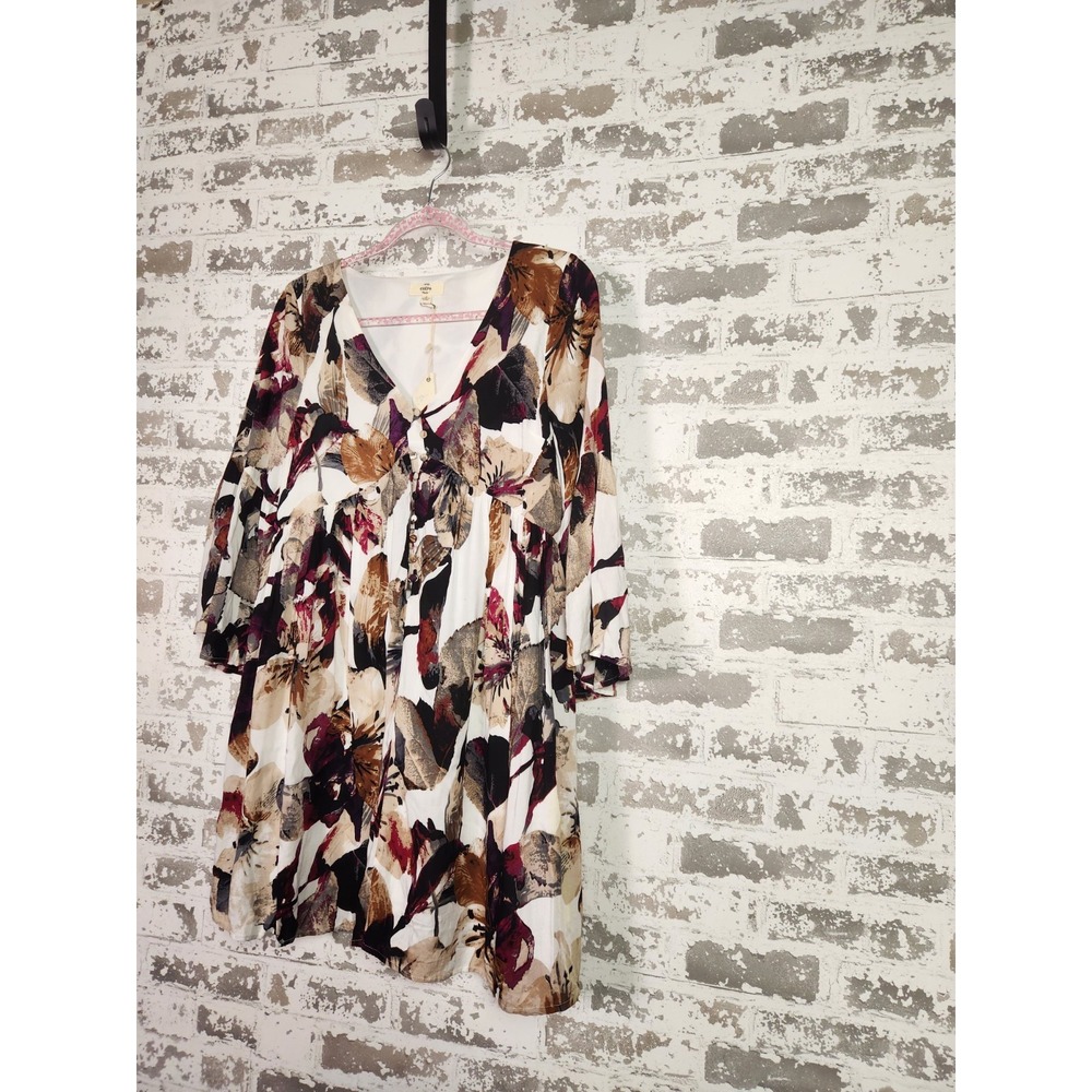 Entro Mini Boho Floral Dress Small V-Neck Button Details Bell Sleeve Lined Artsy - Picture 6 of 16